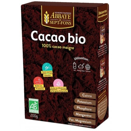 Pur cacao maigre bio 10-12 % de matières grasses sans sucre Destitation –  500 g : Cacao et chocolats chauds bio DESTINATION alimentation bio -  botanic®